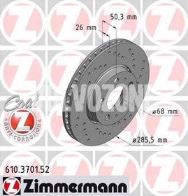 Front brake disc (285,5mm) P2 S60/S80/V70 II/XC70 II perforated