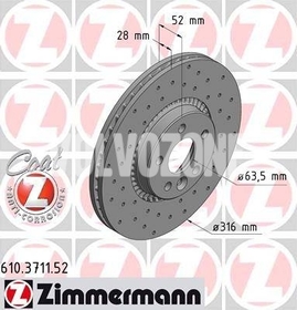 Front brake disc (316mm) P3 S60 II(XC)/V60(XC) S80 II/V70 III/XC70 III perforated