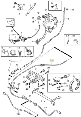 Park brake cable P3 S80 II (-2008) middle part (OEM)