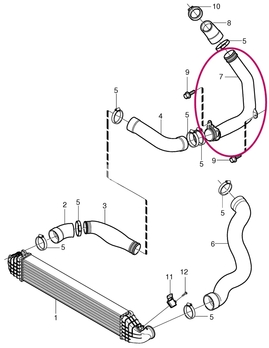 Pipe directing from turbocharger 2.4D/D5 (-2010) P1 C30/C70 II/S40 II/V50 (OEM)