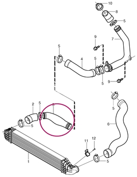 Conecting tube from charger pipe hose directing to intercooler 2.4D/D5 (-2010) P1 C30/C70 II/S40 II/V50 (OEM)