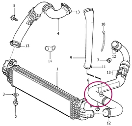 Pipe from turbocharger directing to intercooler 2.0D P1 with DPF manual gearbox (OEM)
