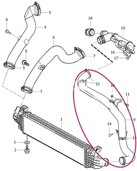 Pipe with hoses from resonator to intercooler 1.6D P1 with/without DPF, new type diameter 45mm (OEM)