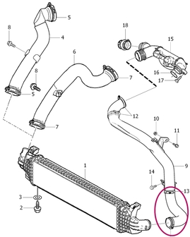 Hose from charge pipe to intercooler directing from resonator 1.6D P1 with/without DPF
