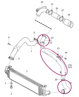 Charge pipe 1.6D2 P1 complete with upper/lower hoses (OEM)