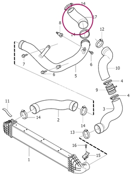 Hose from turbocharger to charge pipe 2.4D/D5 (2009-) P3 AWD old type, diameter 62/62 mm