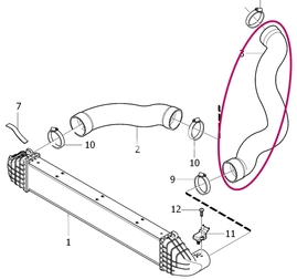 Hose from intercooler to intake 5 cylinder engines 2.0 D3/D4 P3 S60 II/V60/XC60, 2.4D/D5 (-2010) XC60