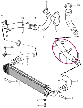 Pipe from turbocharger hose directing to intercooler T6 P3 (OEM)