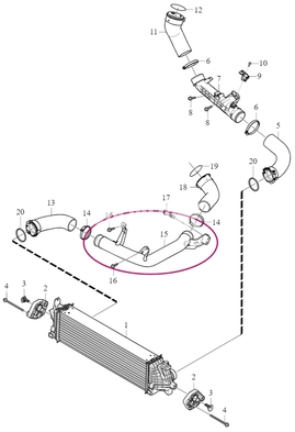Aluminum pipe from turbocharger to intercooler 4 cylinder engines 2.0 (2014-) P3 SPA (OEM)