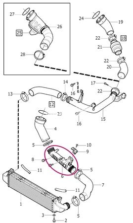 Connecting pipe directing from intercooler to intake 4 cylinder engines 2.0 (2014-) P1 P3 SPA without Hybrid/Twin Engine (OEM)