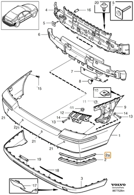 Rear bumper trim moulding left chrome P2 (2005-) S60 (OEM)