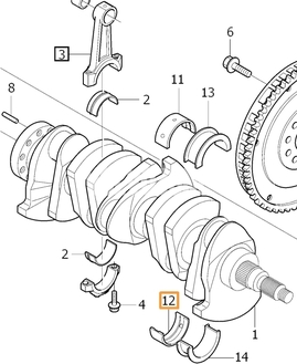 Crankshaft slide bearing shell lower RED 5 cylinder engines (2008-/ENG 626701-) D3/D4/2.4D/D5 (OEM)