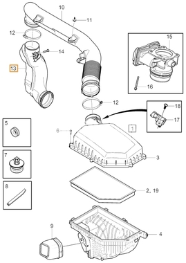 Pipe from air filter housing pipe to turbocharger 4 cylinder diesel engines 2.0 (2014-) P3 (OEM)
