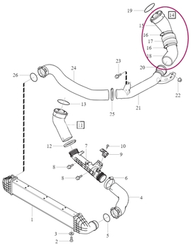 Hose from turbocharger to pipe directing to intercooler 4 cylinder engines (2014-) 2.0 D2/D3 P1 P3 SPA (OEM)