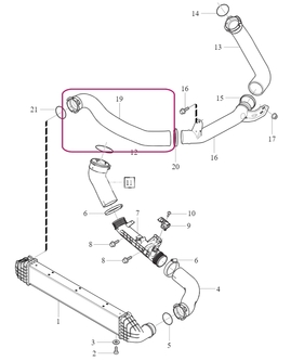 Hose from charger pipe to intercooler 4 cylinder engines (2014-) 1.5 T2/T3, 2.0 D2/D3 P1 V40 II(XC) (OEM)
