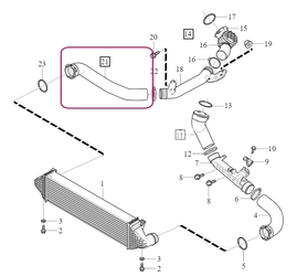 Hose from charger pipe to intercooler 4 cylinder engines (2014-) 2.0 T2/T3/T4/T5, D4 P1 V40 II(XC) (OEM)