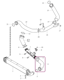 Hose from intercooler directing to intake tube 4 cylinder engines (2014-) 2.0 T2/T3/T4/T5, D4 P1 V40 II(XC) (OEM)
