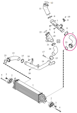 Hose from intercooler to pipe directing to throttle body 4 cylinder engines (2014-) 2.0 D3/D4/D5, 2.0 T4/T5/T6 SPA (OEM)