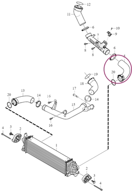 Hose from intercooler to pipe directing to throttle body 4 cylinder engines (2014-) 2.0 D3/D4/D5 SPA (OEM)