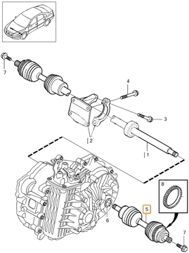 Drive shaft left 2.9/3.0 P2 (-2001) S80 gearbox M65 (OEM)