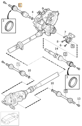 Drive shaft left D5 P2 (2006-) XC70 II gearbox TF-80SC AWD (OEM)