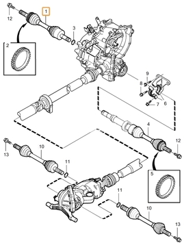 Drive shaft left D5 P2 (2006-) V70 II gearbox M66 AWD (OEM)