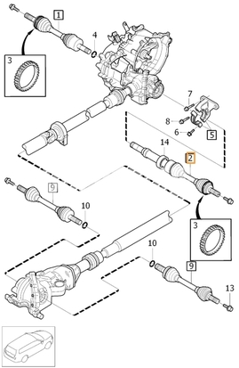 Drive shaft right D5 P2 (2006-) XC70 II gearbox M66 AWD (OEM)