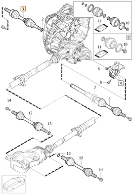 Drive shaft left 5 cylinder engines P1 V40 II/V40 XC gearbox TF-80SD(AWD) (OEM)