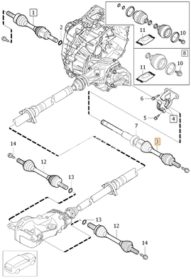 Drive shaft right 5 cylinder engines P1 V40 XC gearbox TF-80SD AWD (OEM)