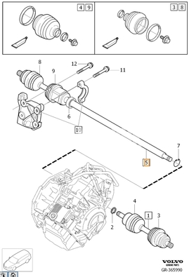 Drive shaft right 5 cylinder engines P1 V40 II/V40 XC gearbox TF-80SD (OEM)