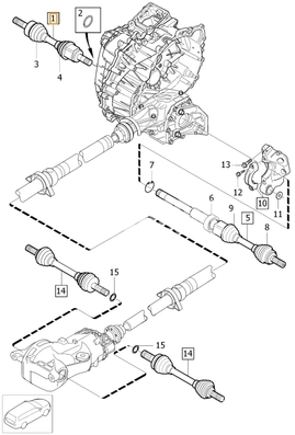 Drive shaft left 5 cylinder engines D3/D4/2.4D/D5 P3 XC70 III gearbox M66(AWD) (OEM)