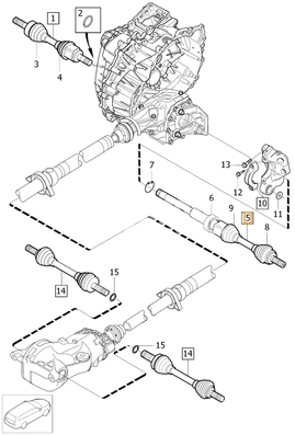Drive shaft right 5 cylinder engines D4/2.4D/D5 P3 XC70 III gearbox M66 AWD (OEM)