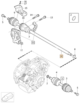 Drive shaft right 5 cylinder engines D3/D4/2.4D P3 XC70 III gearbox TF-80SC (OEM)