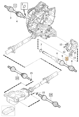 Drive shaft right 5 cylinder engines D3/D4/2.4D/D5 P3 XC60 gearbox M66 AWD (OEM)