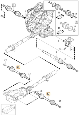 Rear driveshaft left/rightP1 V40 XC gearbox TF-80SD AWD, TG-81SC AWD (OEM)