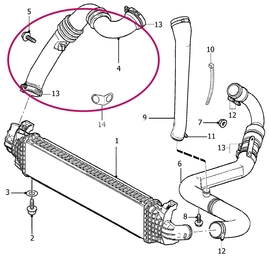 Hose from intercooler directing to throttle body 2.0D P1 without DPF/automatic gearbox with DPF
