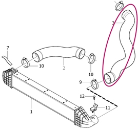 Hose from intercooler to intake 5 cylinder engines 2.0 D3/D4, 2.4D/D5 (-2010) P3 S80 II/V70 III/XC70 III
