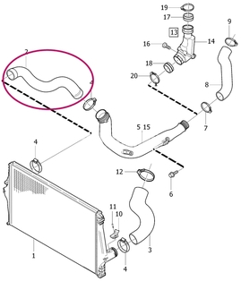 Hose from charger pipe to intercooler 2.4D/D5 (-2006) P2 S60/V70 II/XC70 II, vehicles with resonator