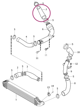 Charge intake hose from turbocharge 5 cylinder engines (2011-) 2.0 D3/D4 P1 P3