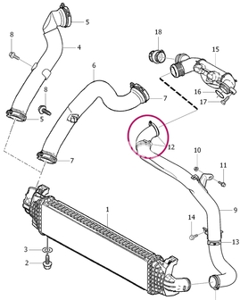 Hose from resonator to charge pipe directing to intercooler 1.6D (-2006) P1 with/without DPF, diameter 45/60mm - old type diameter
