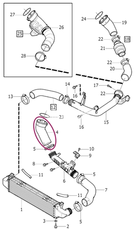 Hose from intercooler pipe to throttle body 4 cylinder engines 2.0 (2014-) P1 P3 SPA without Hybrid/Twin Engine