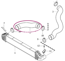 Hose from aluminum charger pipe to intercooler 2.4D/D5 (2009-) P1 AWD