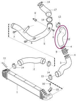 Hose directing from intercooler to throttle body 5 cylinder engines 2.4D/D5 (2010-) P3