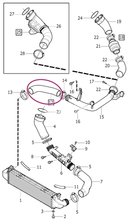 Hose from charger pipe to intercooler 4 cylinder engines 2.0 (2014-) P3