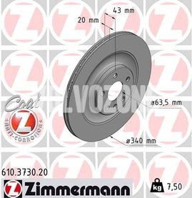 Rear brake disc (340mm) CMA C40/XC40 Recharge/Polestar 2