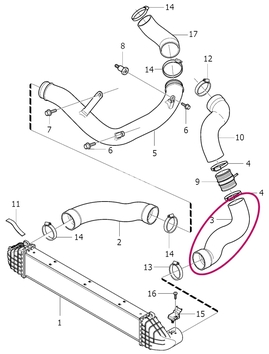 Hose from intercooler to intake 5 cylinder engines 2.4D/D5 (2010-) P3 S80 II/V70 III/XC70 III